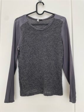 smitten Charcoal Gray Mixed-Texture Long Sleeve Top